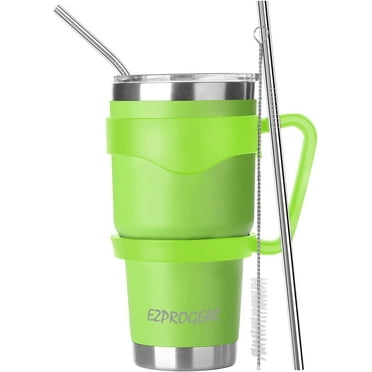 Ezprogear 30 oz Stainless Steel Tumbler Double Wall Vacuum Insulated with Straws and Handle (Lime Green)