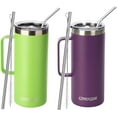 thumbnail image 1 of Ezprogear 32 oz 2 Pack Stainless Steel Coffee Mug Double Wall Vacuum Insulated Cup with Lid & Straws (Grape Purple & Lime Green), 1 of 1