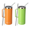 thumbnail image 1 of Ezprogear 32 oz 2 Pack Stainless Steel Coffee Mug Double Wall Vacuum Insulated Tumbler with Handle, Lid & Straws (Dark Orange & Lime Green), 1 of 5