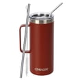thumbnail image 1 of Ezprogear 32 oz Cherry Red Stainless Steel Coffee Mug Double Wall Beer Tumbler Vacuum Insulated Camping Cup with Handle, Lid & Straws, 1 of 5