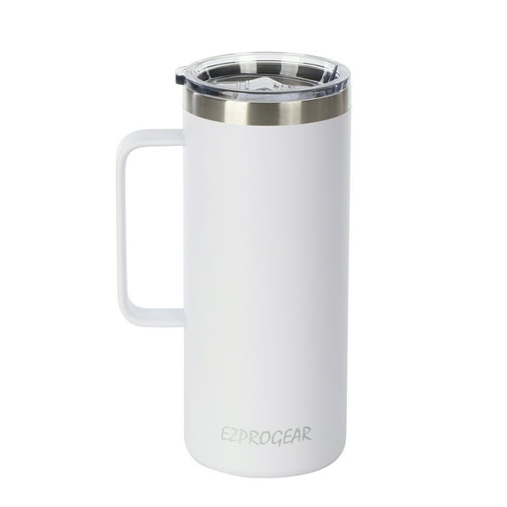 Ezprogear 32 oz White Coffee Mug, Vacuum Insulated Camping Mug with Lid, Double Wall Stainless Steel Coffee Tumbler with Handle, Reusable Travel Thermal Cup
