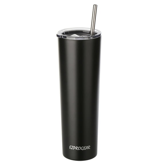 Ezprogear 34 oz Stainless Steel Skinny Tumbler Vacuum Insulated Coffee Mug Water Cup with Straw (Black)