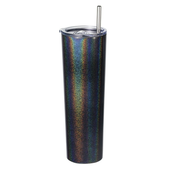 Ezprogear 34 oz Stainless Steel Slim Skinny Tumbler Vacuum Insulated Coffee Cup with Straw (Glitter Black)