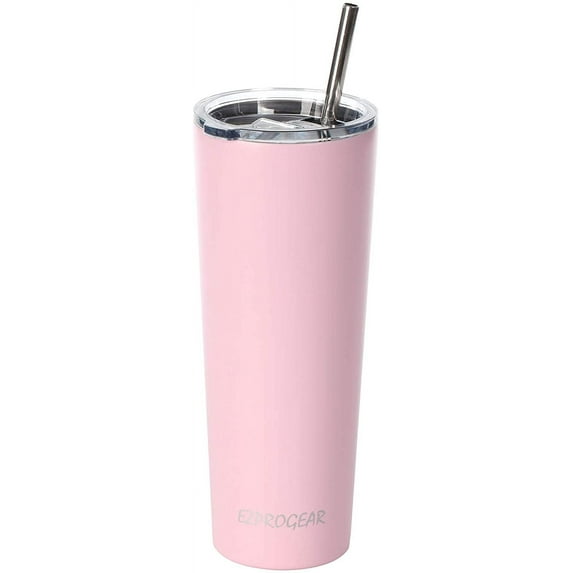 Ezprogear 34 oz Stainless Steel Slim Skinny Tumbler Vacuum Insulated Coffee Mug Water Cup with Straw (Carnation)