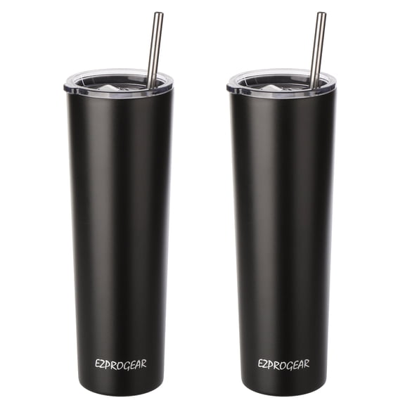 Ezprogear 34 oz Stainless Steel Slim Tumbler Double Wall Vacuum Insulated Cup with Straws (Black)