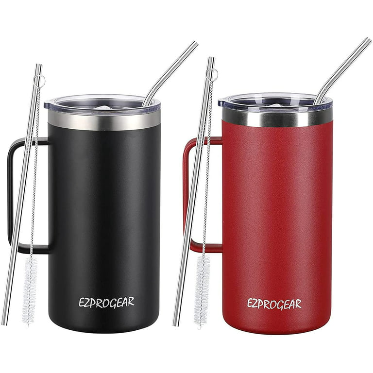 Ezprogear 32 oz Cherry Red Coffee Mug With Handle,Stainless Steel Insulated  Travel Tumblers With Sliding Lid,Double Wall Vacuum Camping Cup for Hot 