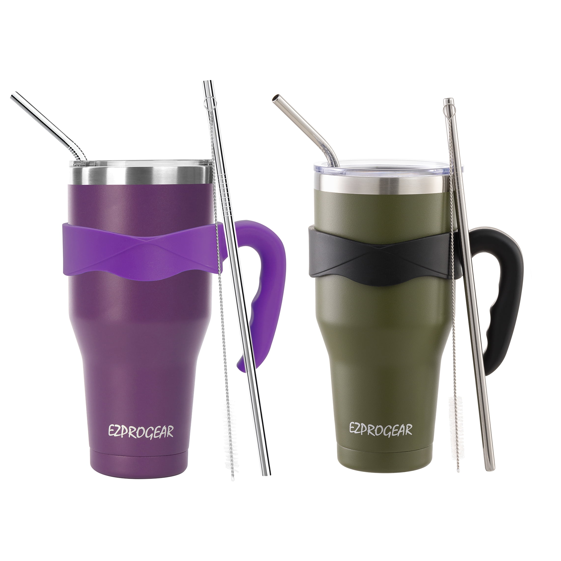 Straws　Wall　Travel　Olive　Handle　and　Cup　oz　Insulated　Coffee　Mug　Vacuum　Pack　Double　Tumbler　40　Steel　with　Ezprogear　Green)　Stainless　(Purple