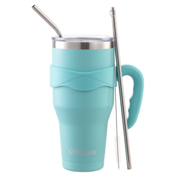 Ezprogear 40 oz Mint Stainless Steel Tumbler, Coffee Mug with Handle & Straws, Double Wall Vacuum Insulated Mug, BPA Free (EZ40TR-P1-Mint)