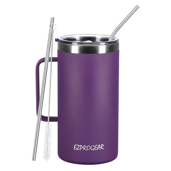 Ezprogear 40 oz Stainless Steel Coffee Mug Double Wall Beer Tumbler Vacuum Insulated Camping Cup with Handle and Lid (Grape Purple)