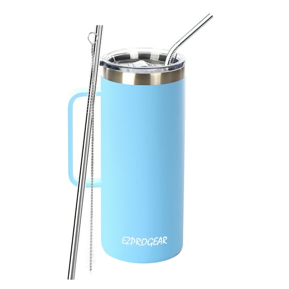 Ezprogear 40 oz Stainless Steel Coffee Mug Double Wall Beer Tumbler Vacuum Insulated Tea Cup with Handle and Lid (Sky Blue)