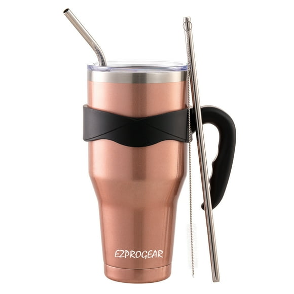 Ezprogear 40 oz Stainless Steel Tumbler Double Wall Travel Cup Vacuum Insulated Mug with Lid & Straws (Rose Gold)
