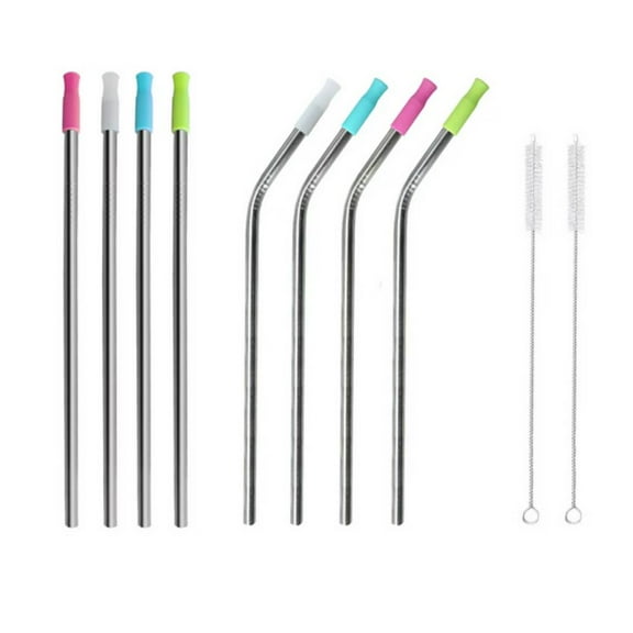Ezprogear 8 mm (0.32 inch) Metal Stainless Steel Reusable Drinking Wide Straw for Smoothies and Milkshake with Tips and Canvas Bag