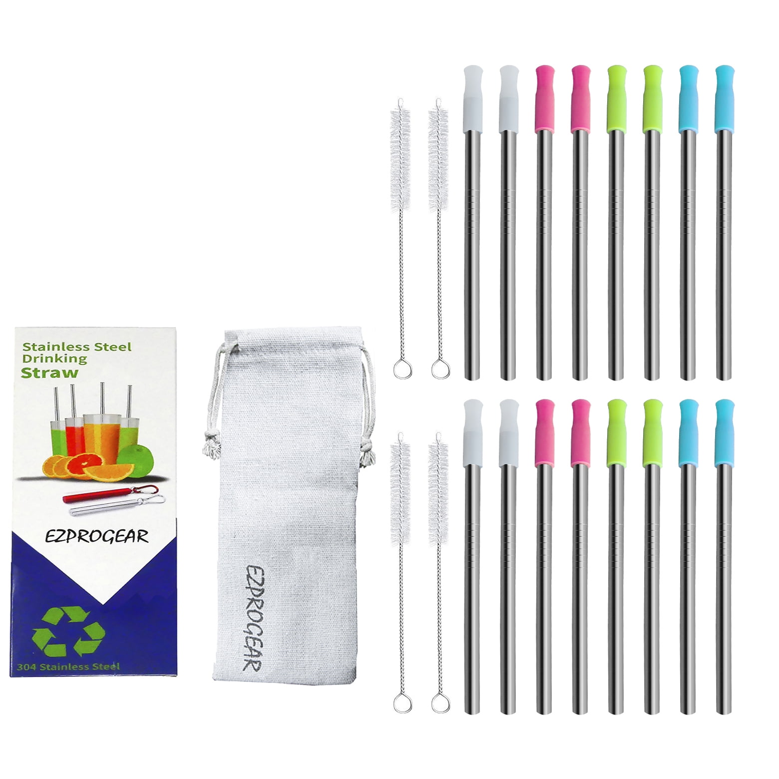 Ezprogear Metal Stainless Steel Wide Straws with Silicone Tips
