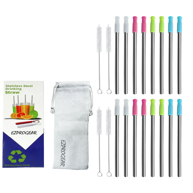 Ezprogear Metal Stainless Steel Wide Straws with Silicone Tips Collapsible  Straw and 8mm Reusable Drinking Straw