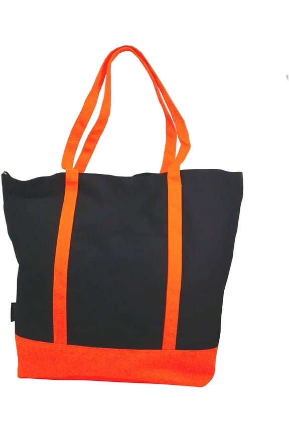 Ezprogear Large Heavy Duty Canvas Tote Bag 20" W x 17" H x 6" D (Black/Dark Orange)