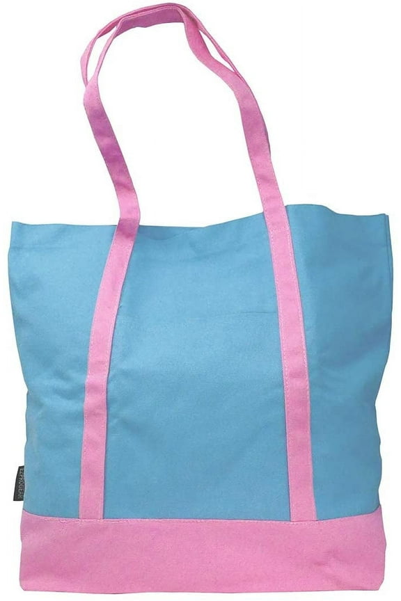 Ezprogear Large Heavy Duty Canvas Tote Bag 20" W x 17" H x 6" D (Blue/Pink)