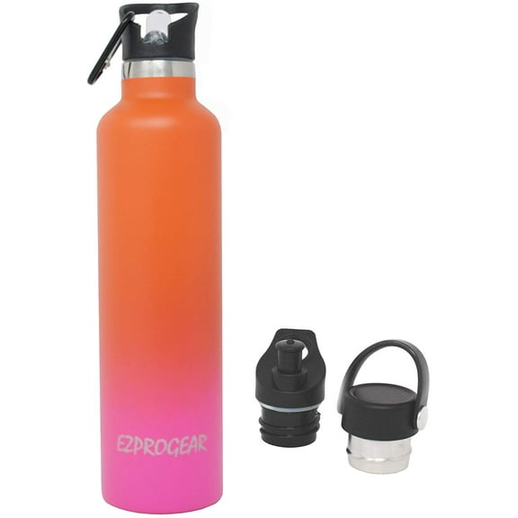 Ezprogear Stainless 34 oz Steel Water Bottle Double Wall Vacuum Insulated with Straw (Orange/Rose Pink)