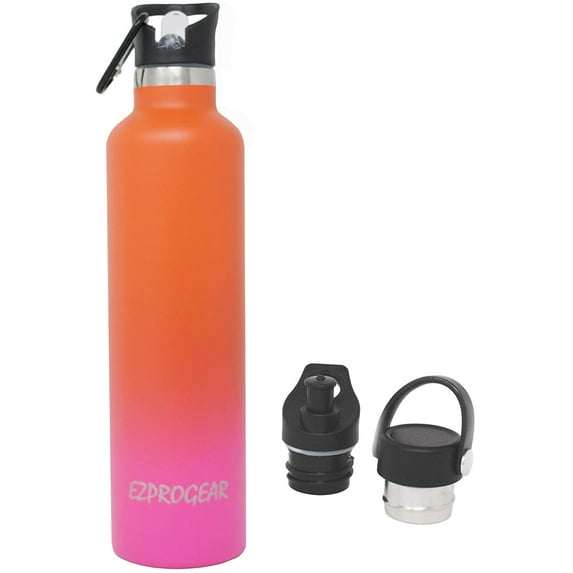 Ezprogear Stainless 34 oz Steel Water Bottle Double Wall Vacuum Insulated with Straw (Orange/Rose Pink)