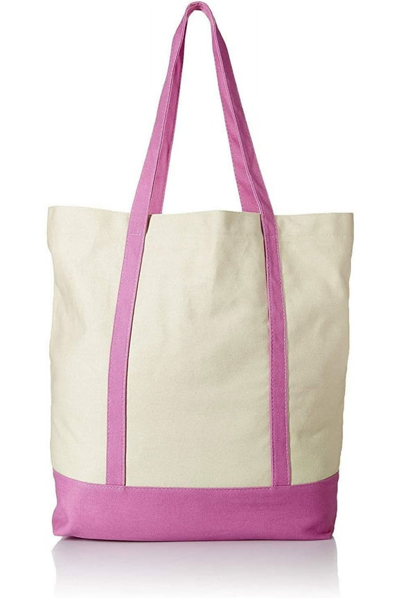 Ezprogear Women's Heavy Duty Canvas Tote Bag, Cotton, White/Pink