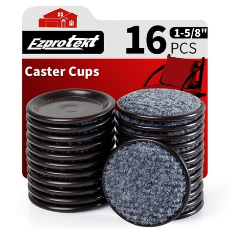 Ezprotekt 1-5/8" Round Reusable Carpet Bottom Furniture Caster Cups to Protect Hardwood, Tile or Laminate Floors,16 Pack