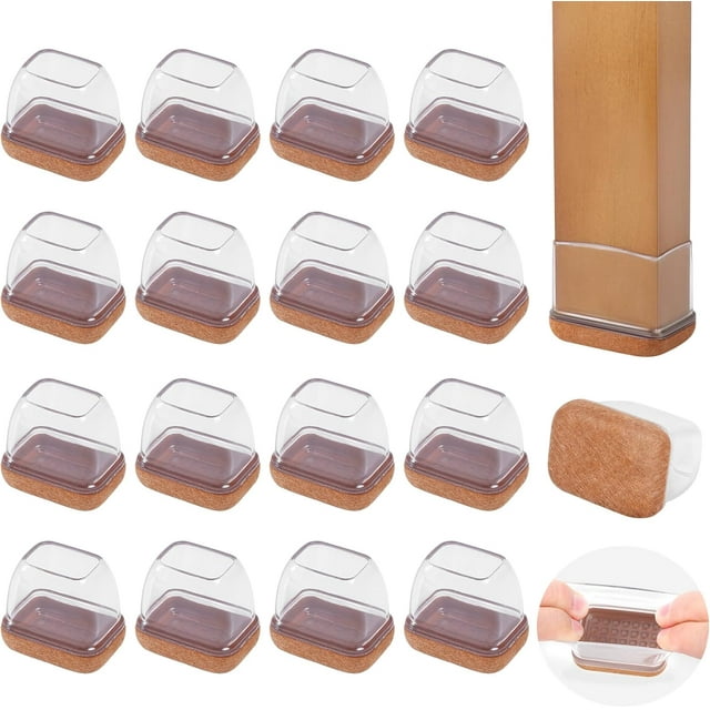 Small Rectangle Silicone Chair Leg Caps with Felt Pads, 16PCS