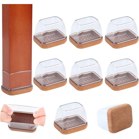 Ezprotekt 16 Pcs Chair Leg Caps Rectangle Furniture feet Covers with Felt, Chair Leg Floor Protectors, Fit L :1.3-1.7", W: 0.9-12" (Clear)