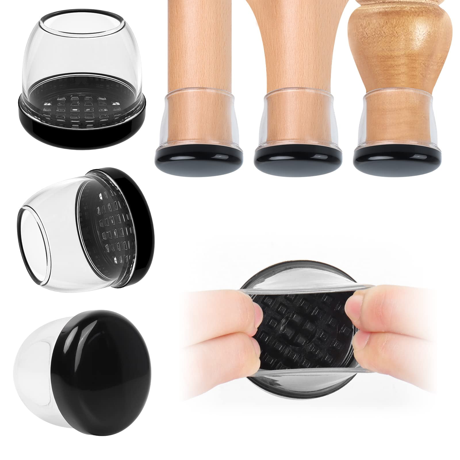 Ezprotekt 16 Pcs Chair Leg Covers for Carpet, Teflon Furniture Sliders Silicone Chair Leg Protectors(2inch Round Clear)
