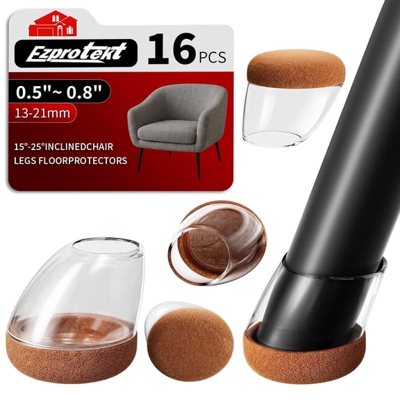 Ezprotekt 16 Pcs Chair Leg Floor Protectors, Silicone Covers Felt Furniture Pads for Hardwood Floors, Chair Leg Caps for Tilted Legs (15°-25°), Anti-Scratch and Reduce Noise Small Fit (0.55"-0.8")