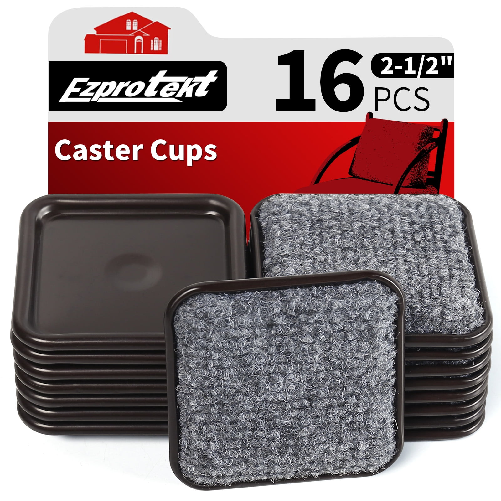 Ezprotekt 21/2" Square Reusable Carpet Bottom Furniture Caster Cups to