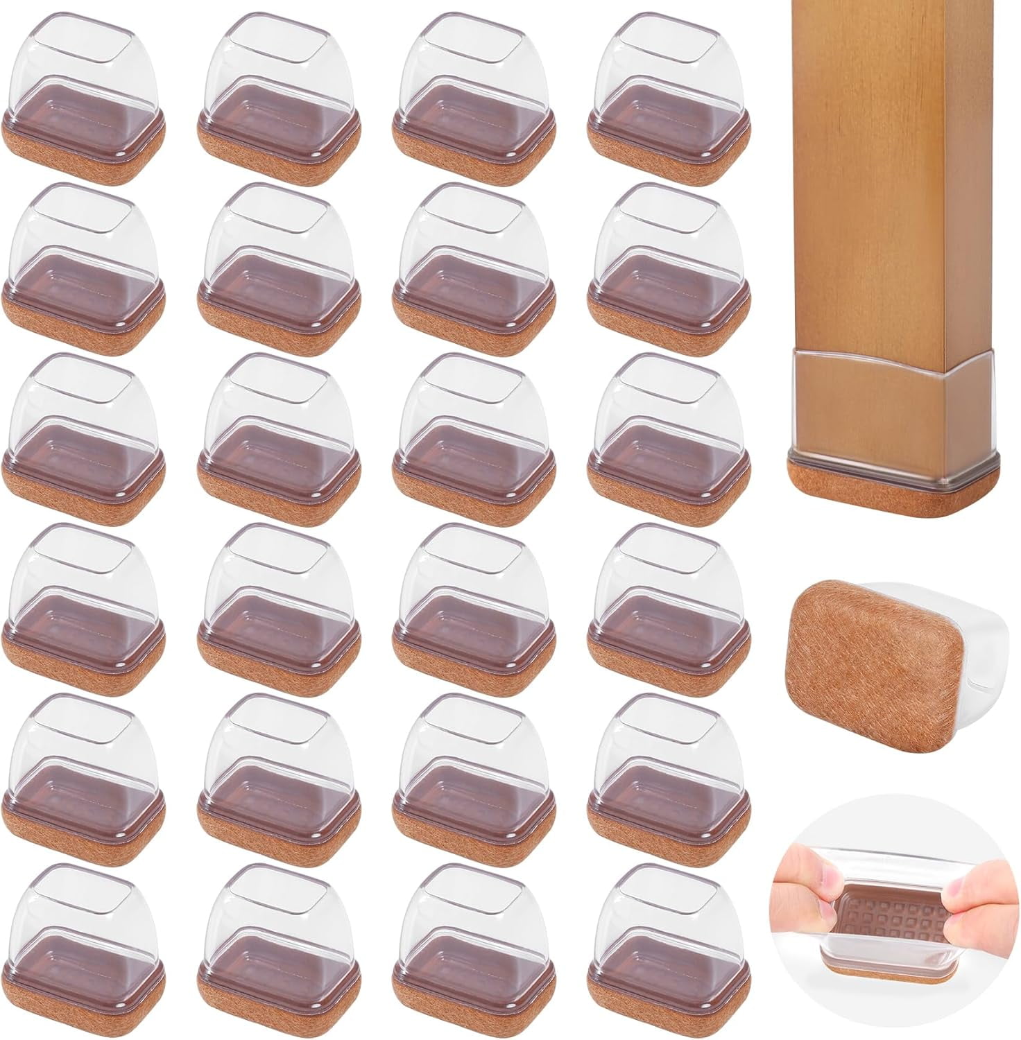 Small Rectangle Silicone Chair Leg Caps with Felt Pads 24PCS Rectangular Clear Chair Leg Floor Protectors for Hardwood Floors Chair Leg Covers to Protect Floors Fit Length 0.9 1.3 Width 0.6 0.9 Walm...