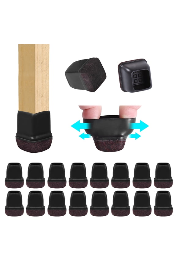 24 Pcs Chair Leg Floor Protectors Covers with Felt Furniture Sliders, Chair Leg Caps (0.75" Square, Black)