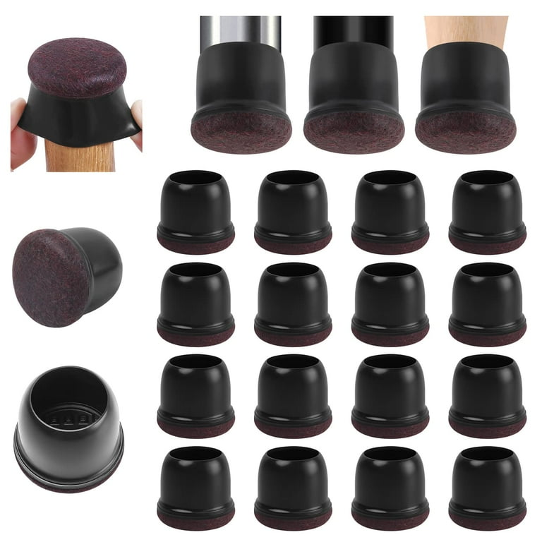 Ezprotekt 24 Pcs Chair Leg Floor Protectors Silicone Chair Leg Caps with Wrapped Felt 1.25 Round Black