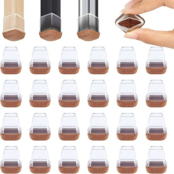 Ezprotekt Chair Leg Floor Protectors Small Silicone Chair Leg Caps with Felt Chair Feet Protectors 0.75 Square Clear 24 Pcs