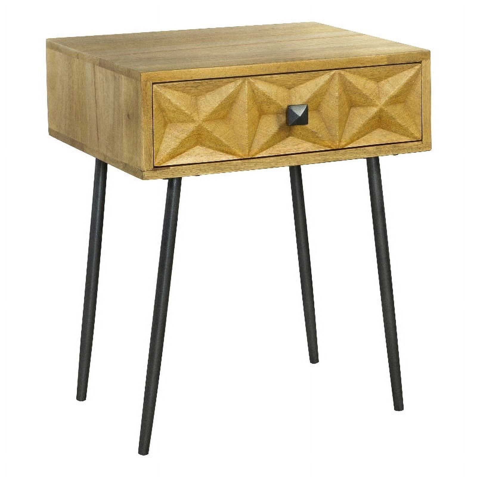 Natural Mango Wood Rectangular Accent Table with Storage Drawer