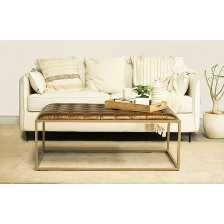 Ezra Tufted Coffee Table in Brown Leather