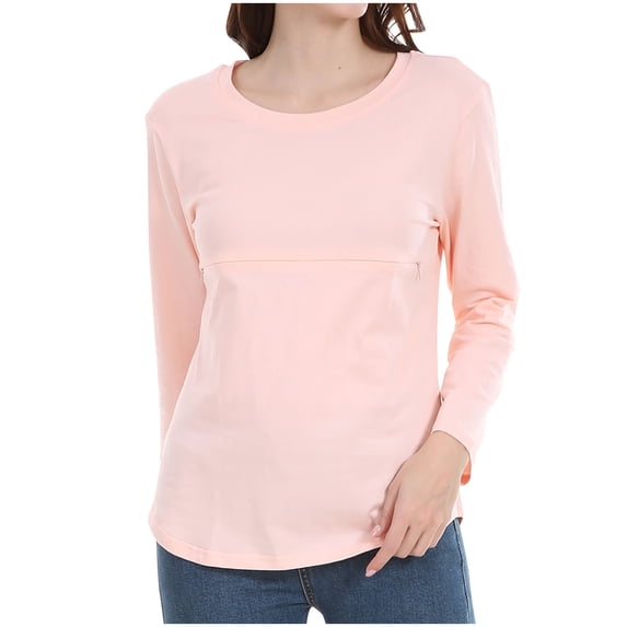 Ezubbcny Maternity Clothes for Women Long Sleeve Breastfeeding Casual Top Fashion Solid Round Neck Nursing Maternity Shirts Pregnant Long Sleeves Loose Knitted Shirts