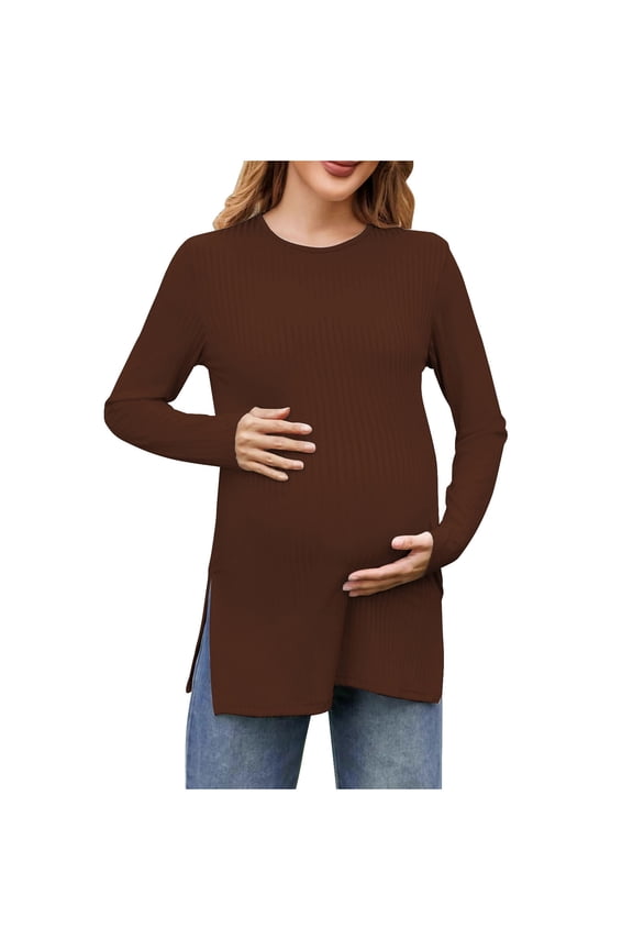 Pregnant Sweater for Women Loose Knitted Long Sleeve Pregnancy Top Clothes Fashion Soft Breathable Maternity Tops Trendy Pullover Blouses Crew Neck Shirt Outfits