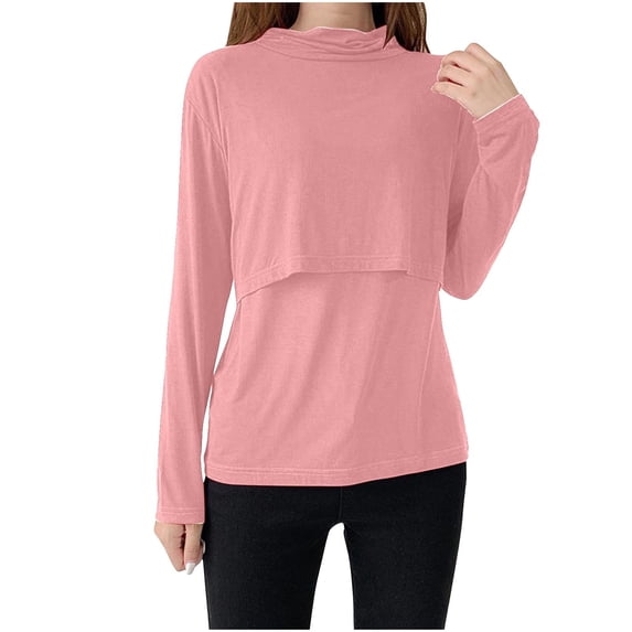 Ezubbcny Pregnancy Clothes for Women Casual High Neck Pregnancy Blouse Loose Soft Breathable Maternity Shirt Outfits Solid Fall Pregnant Tops Long Sleeve Pullover Blouses