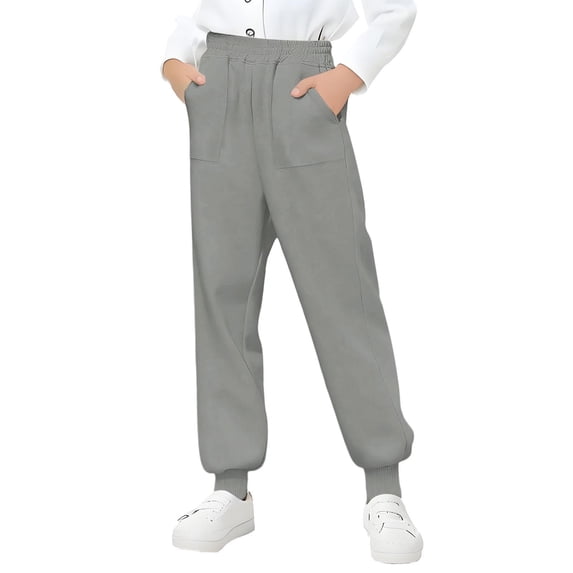 PUMISAS Sweatpants for Children Elastic High Waist Casual Pants with Pockets Solid Color Loose Lightweight Fall Workout Pants Fashion Trendy Yoga Pants Size 4-15Y for Kids Running Exercise