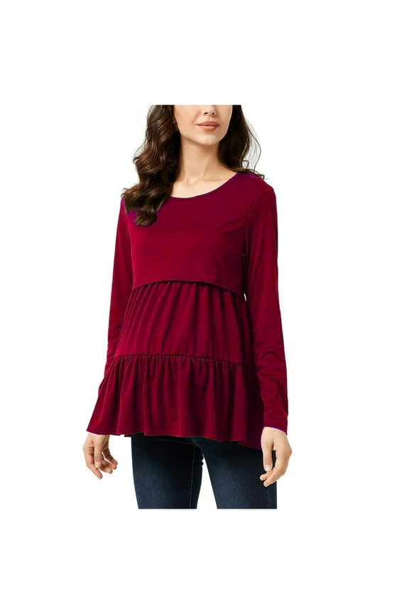 Winter Maternity Clothes for Women Long Sleeve Ruffle Nursing Maternity Shirts Pregnant Women'S Knitted Front Button Cardigan with Off Shoulder Blouse Loose Fall Tops