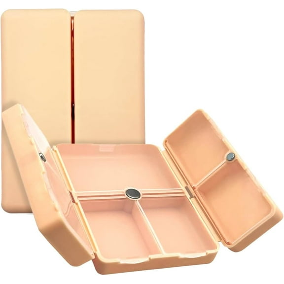 Ezy Dose Bi-Foldable Magnetic Pill Organizer, 7 Individual Compartments with Various Sizes, Travel-Friendly, Peach