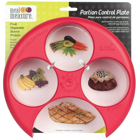 Ezy Dose Meal Measure Portion Control Plates, Container for Weight Loss or Diet Tools, Red