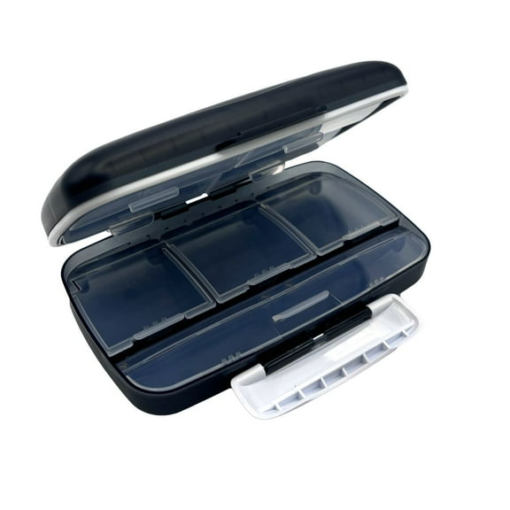 Ezy Dose Moisture-Proof Pill Organizer, Travel-Friendly, Latch-Closure to Secure Contents, 4 Individual Compartments of Multiple Sizes with Tight Seal, Large, Black