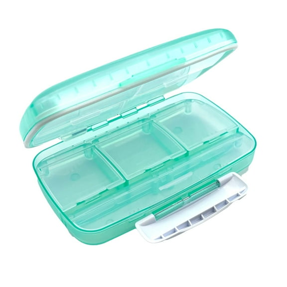 Ezy Dose Moisture-Proof Pill Organizer, Travel-Friendly, Latch-Closure to Secure Contents, 4 Individual Compartments of Multiple Sizes with Tight Seal, Large, Green