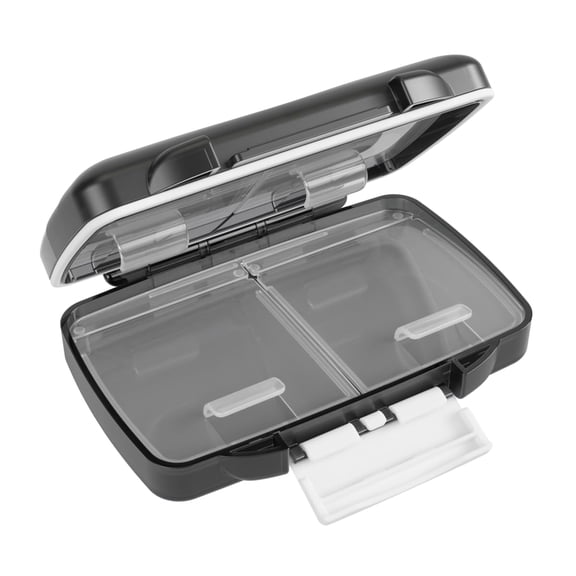 Ezy Dose Moisture-Proof Pill Organizer, Travel-Friendly, Latch-Closure to Secure Contents, 4 Individual Compartments of Multiple Sizes with Tight Seal, Small, Black