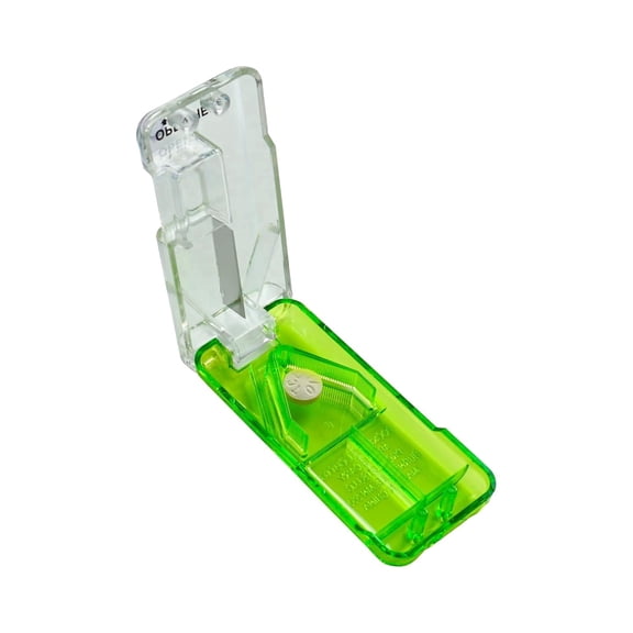 Ezy Dose Pill Cutter and Splitter, Stainless Steel Blade, Cuts Pills, Vitamins, Tablets, Travel Size, Green