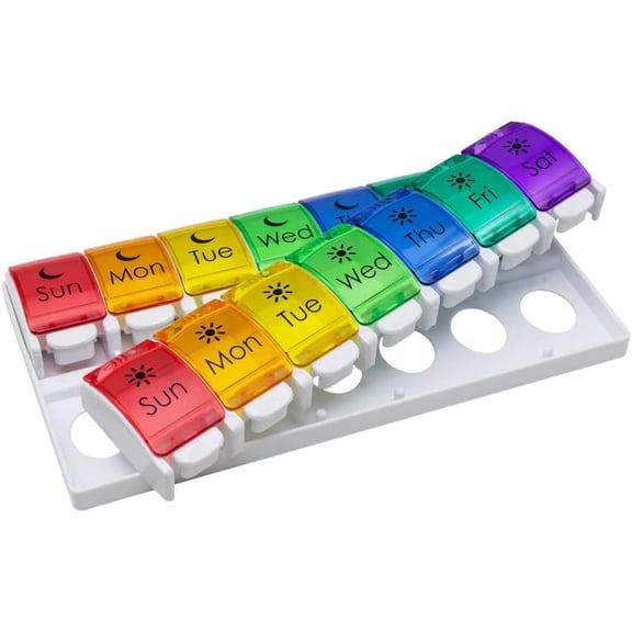 Ezy Dose Push Button 7-Day Pill Box, Am/Pm, Rainbow, 1 Ea..