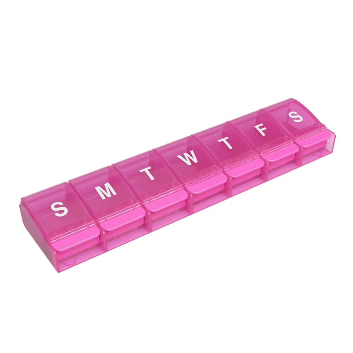 Ezy Dose Push Button (7-Day) Pill, Medicine, Vitamin Organizer Box, Weekly, Daily Planner, Arthritis Friendly, X-Large, Pink