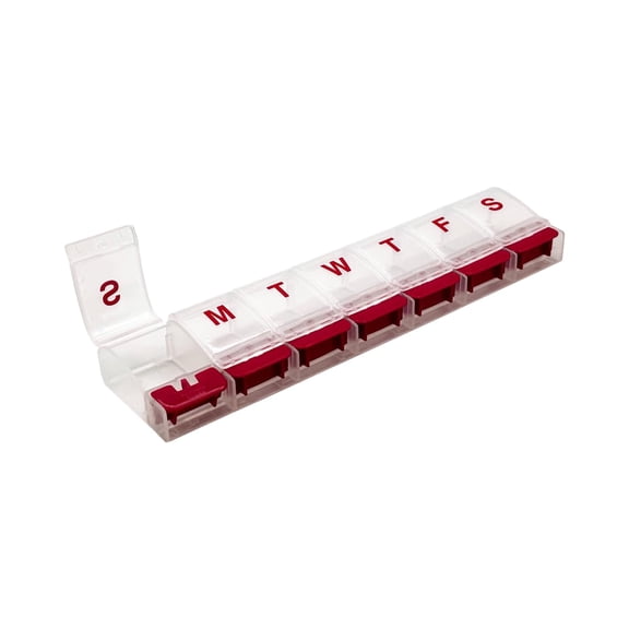 Ezy Dose Push Button (7-Day) Pill, Medicine, Vitamin Organizer Box, Weekly, Daily Planner, Arthritis Friendly, X-Large, Red