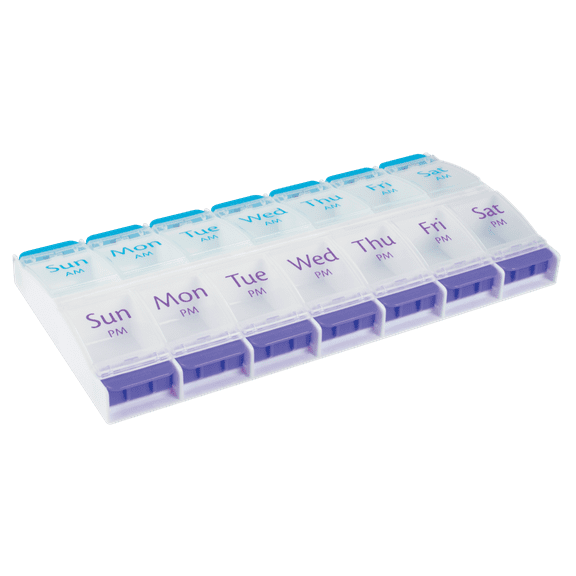 Ezy Dose Push Button (7-Day) Pill Planner, AM/PM, Large Compartments, Clear Lids, Plastic